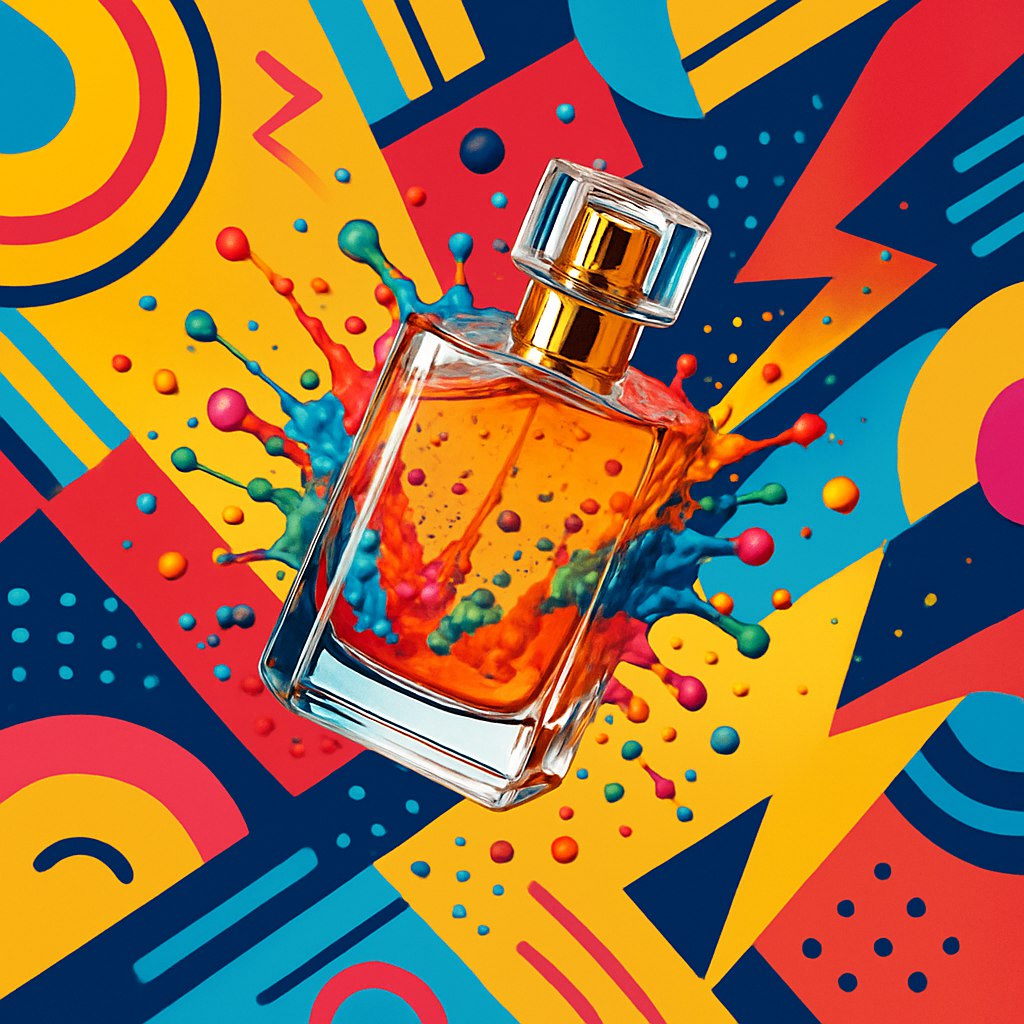 عکس تبلیغاتی برای شیشه عطر شیک در فضای جوان و پر انرژی