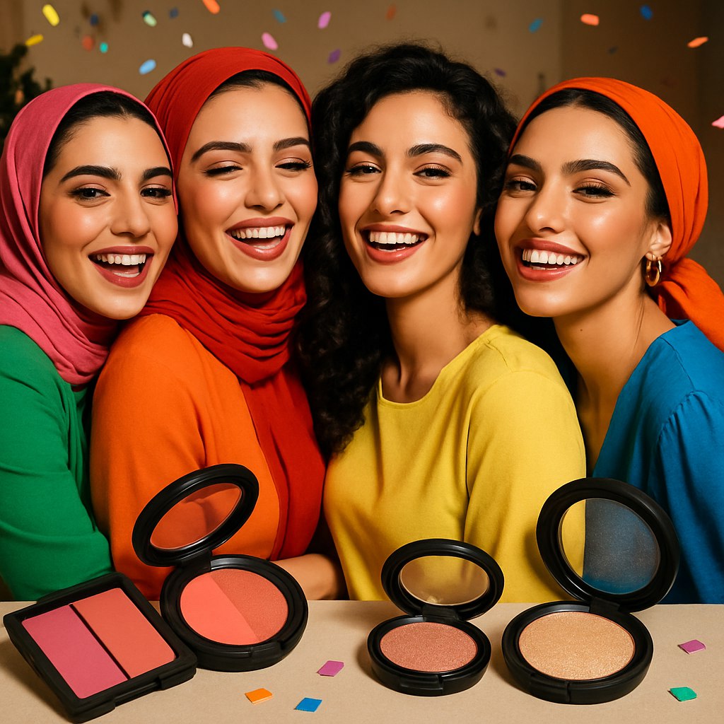 گروهی از دوستان با محصولات آرایشی